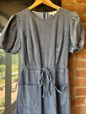 bohme Gray Denim Jumpsuit with Light Blue Trim
